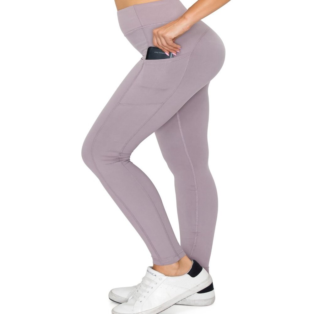 Women Premium 240GSM Nylon Active Leggings w/Pockets Color Violet Verbena S-XL